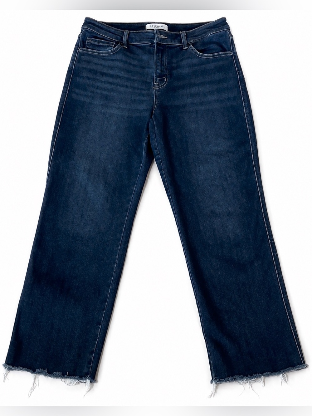 Lovervet Dark Blue, Dark Wash Raw Hem Straight Leg Jeans For Women, Size 30/11
